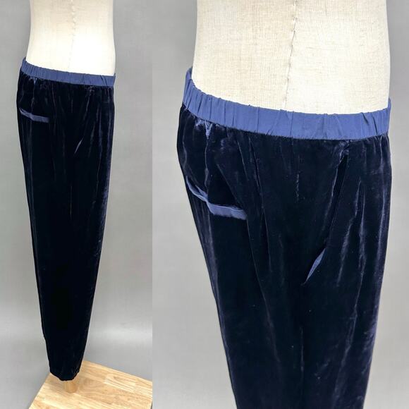 Eileen Fisher navy silk/rayon velvet wide leg crop pull on pant size small - Picture 4 of 14